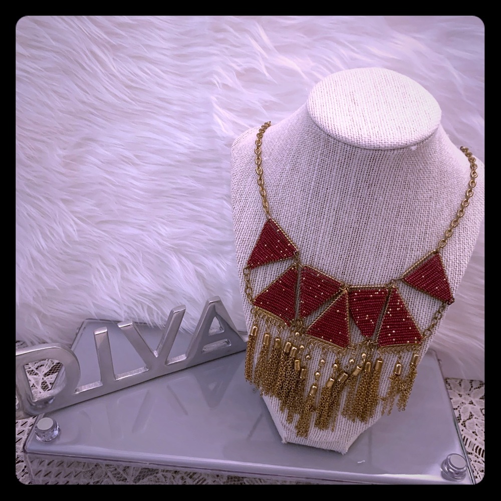 Ladies 24” necklace Gold/Dark Red